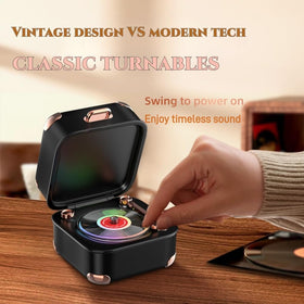 MiniLuxis retro Bluetooth speaker back view shows clean cables and minimalist vibe