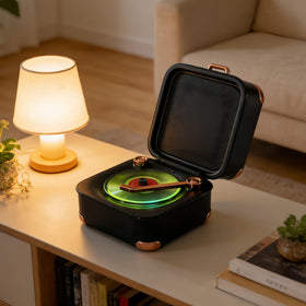MiniLuxis retro Bluetooth speaker front view, compact design for desks