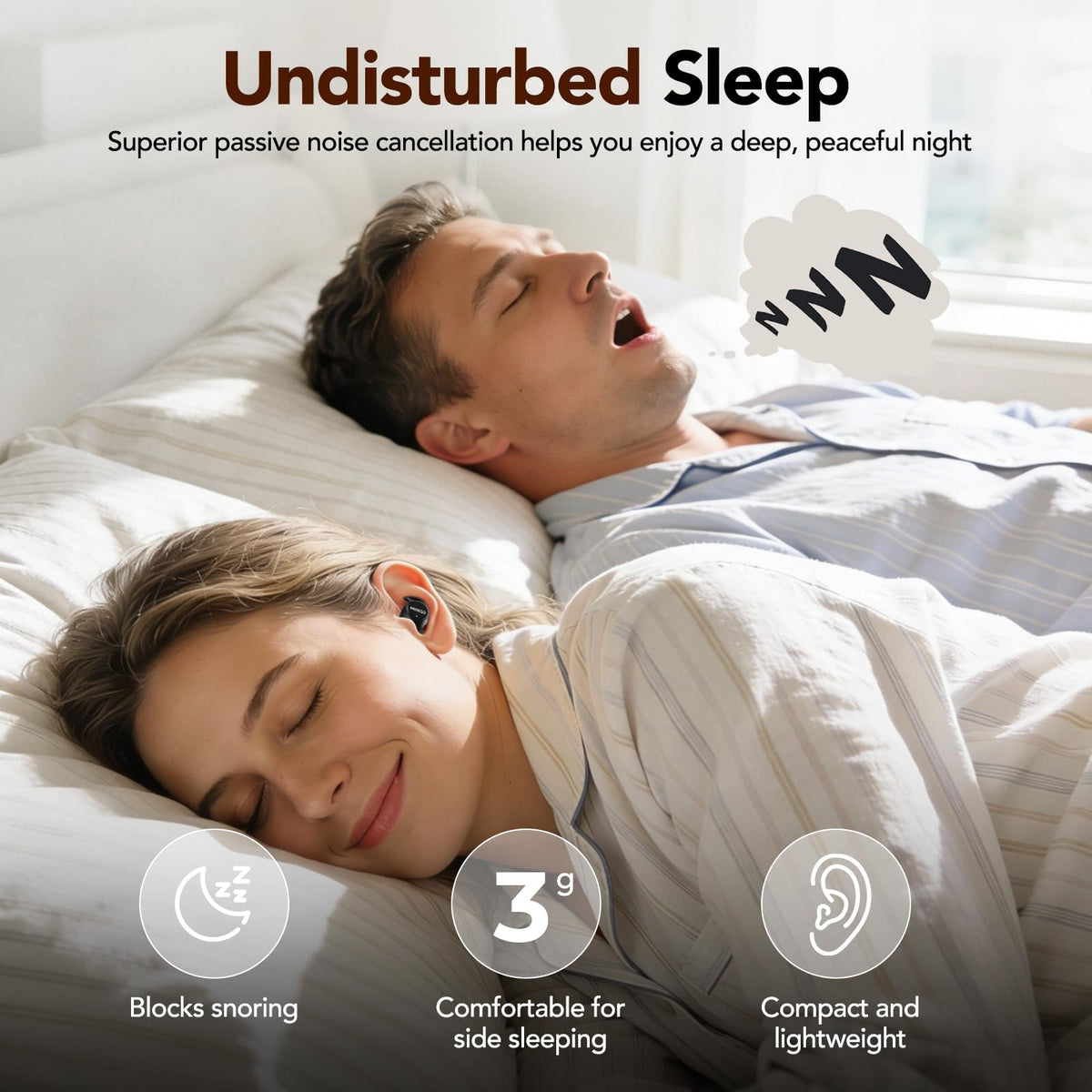 MINISO MS217 sleep earbuds worn for side sleeping with secure fit