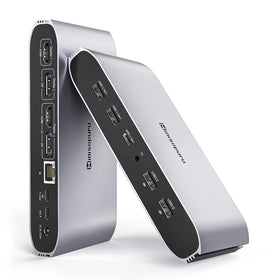 Minisopuru DisplayLink triple dock front view highlights multi-port versatility for productivity.