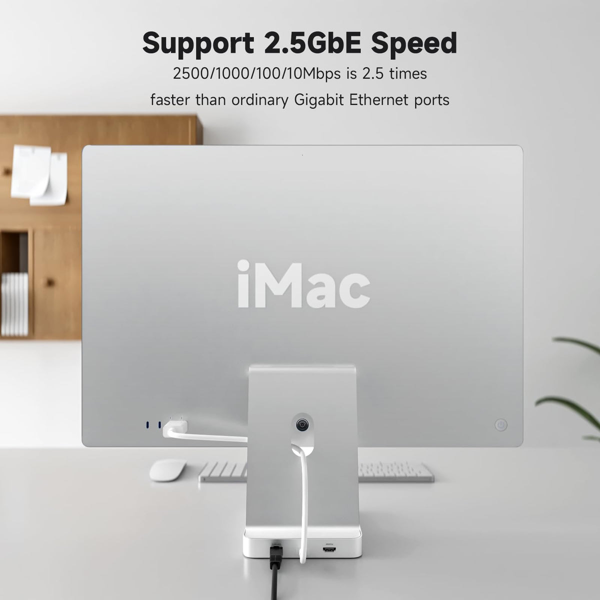 Minisopuru DS802PRO all-in-one iMac dock blending with silver desk setup.