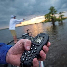 Minn Kota i-Pilot remote external battery compartment enables quick power swap