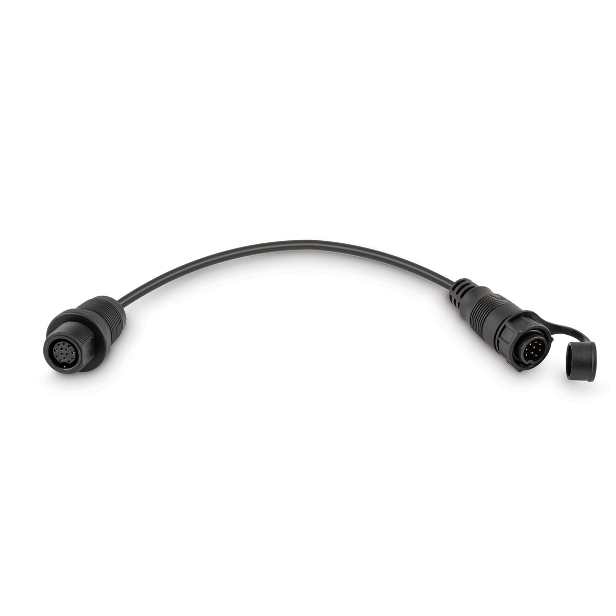 Minn Kota adapter front connector showing metal tips and waterproof seal for reliable sonar