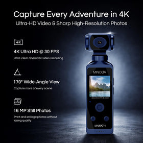 Minolta 4K pocket camcorder demonstrates crisp 4K video details.