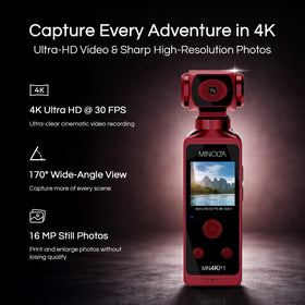 Minolta 4K Pocket Camcorder rotating head 270 flexible shooting angles