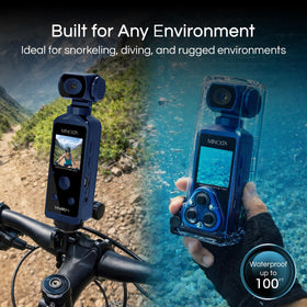 Minolta 4K pocket camcorder waterproof case protects shoots up to 100 feet.