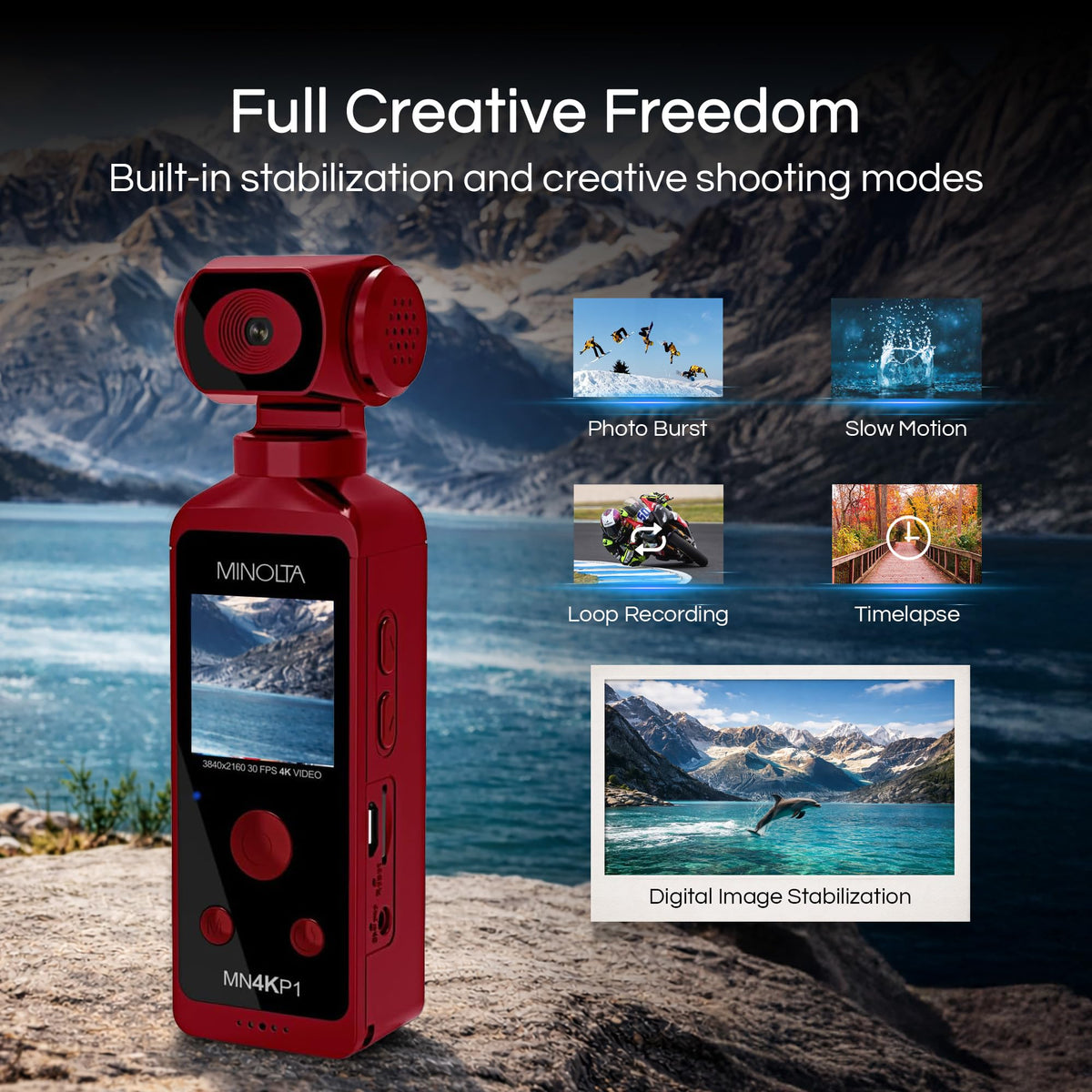 Minolta 4K Pocket Camcorder WiFi app for remote control and media