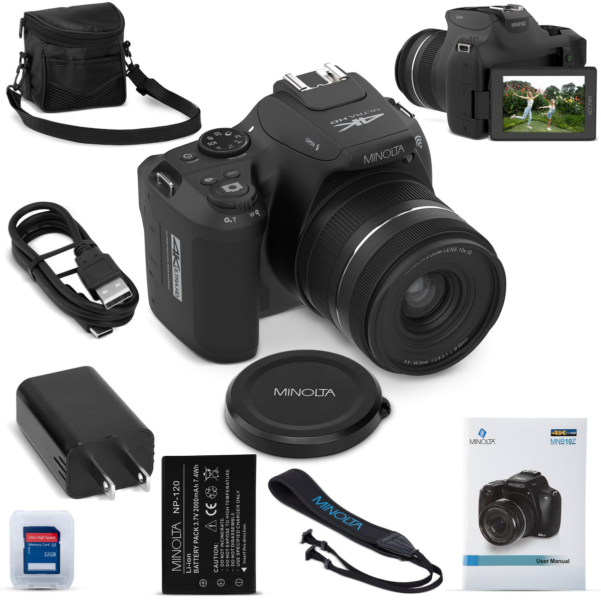 Minolta 64MP camera front view for travel and everyday shooting.