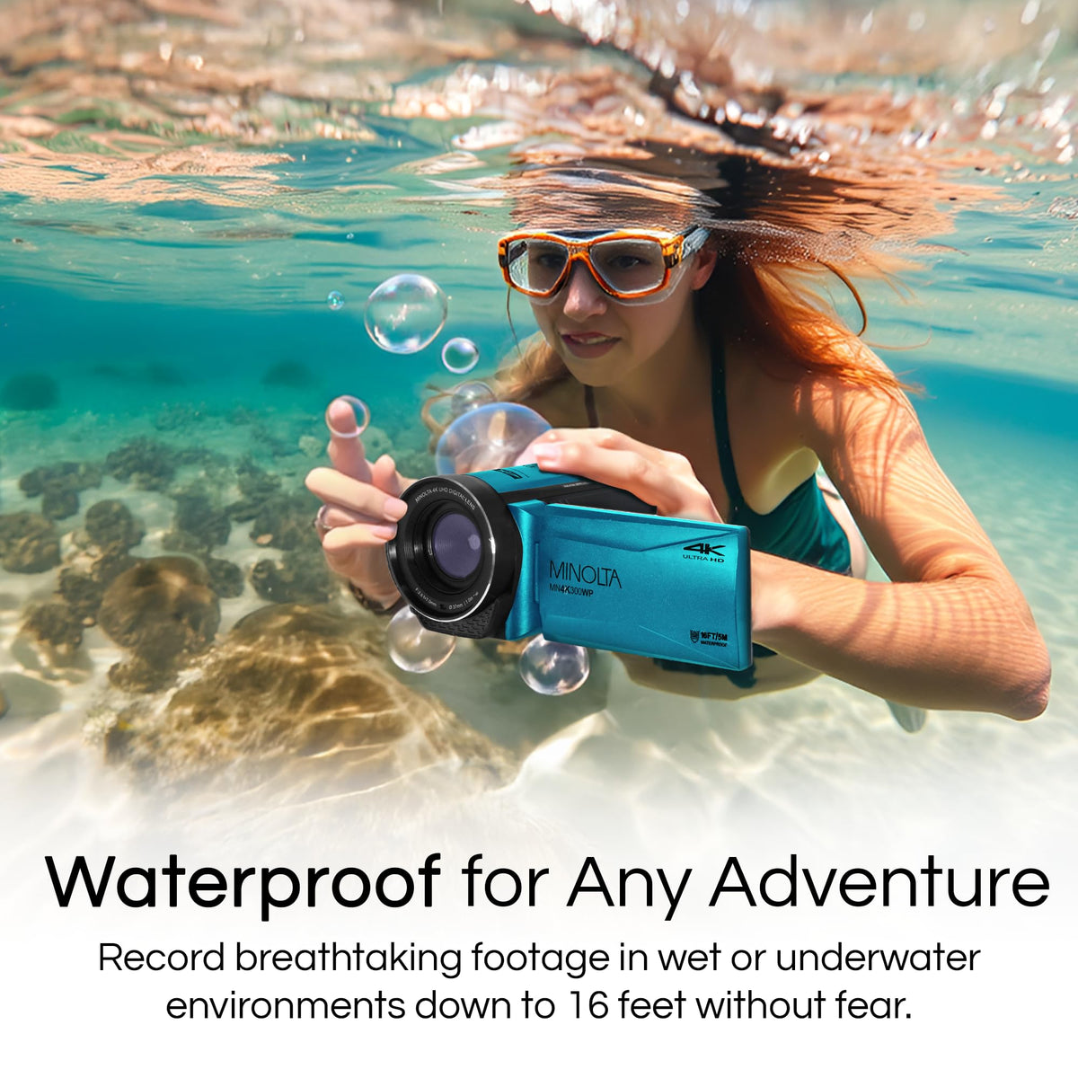 Minolta camcorder 3-inch LCD screen aids precise framing above and below water.