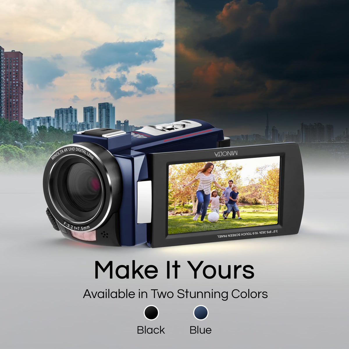 Minolta camcorder accessory pack included supports filters, mics, and lighting options.