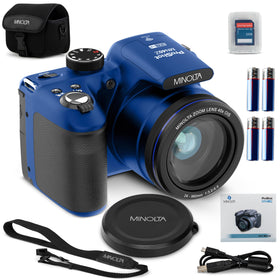 Minolta MN40Z front blue view, compact design ideal for travel and everyday shooting.