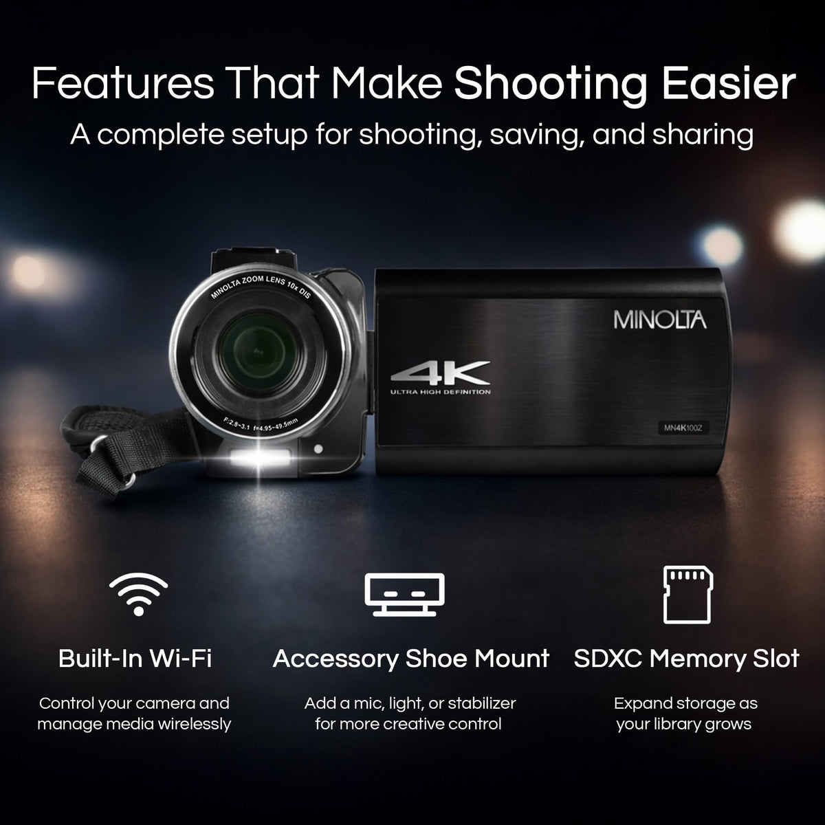 Minolta MN4K100Z complete kit ready-for-recording package for on-the-go creators