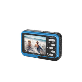 Minolta MN50WP front 1.7-inch selfie screen used by a vlogger for precise framing