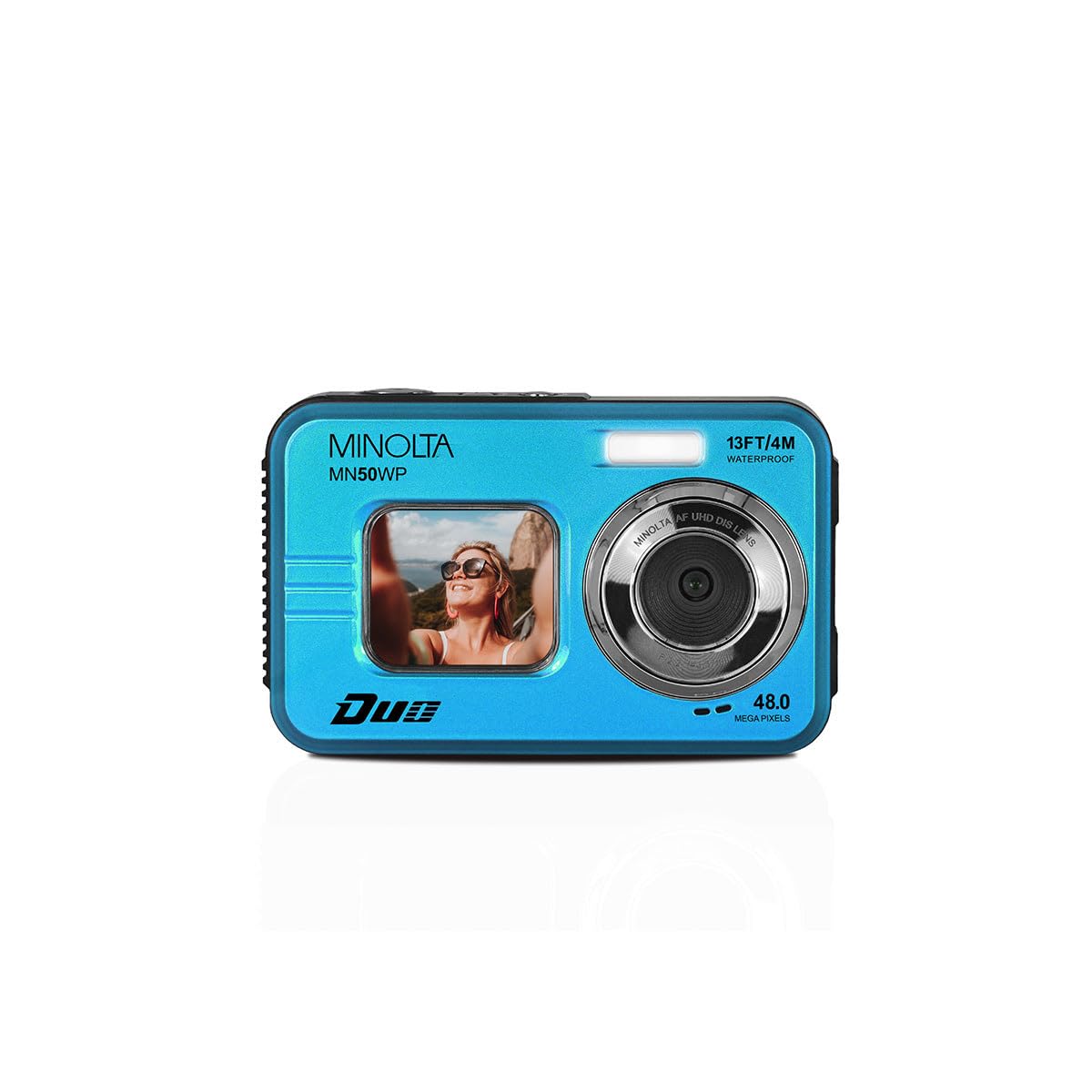 Minolta MN50WP rear 2.8-inch screen displaying a framed photo for easy composition