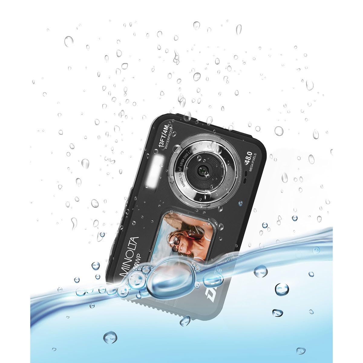 Minolta MN50WP waterproof to 13ft preserves underwater footage during pool and snorkel sessions