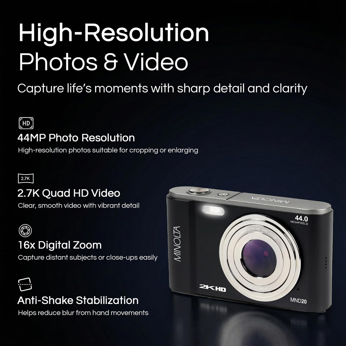 Minolta MND20 with 16x digital zoom enhances distant subjects with clarity