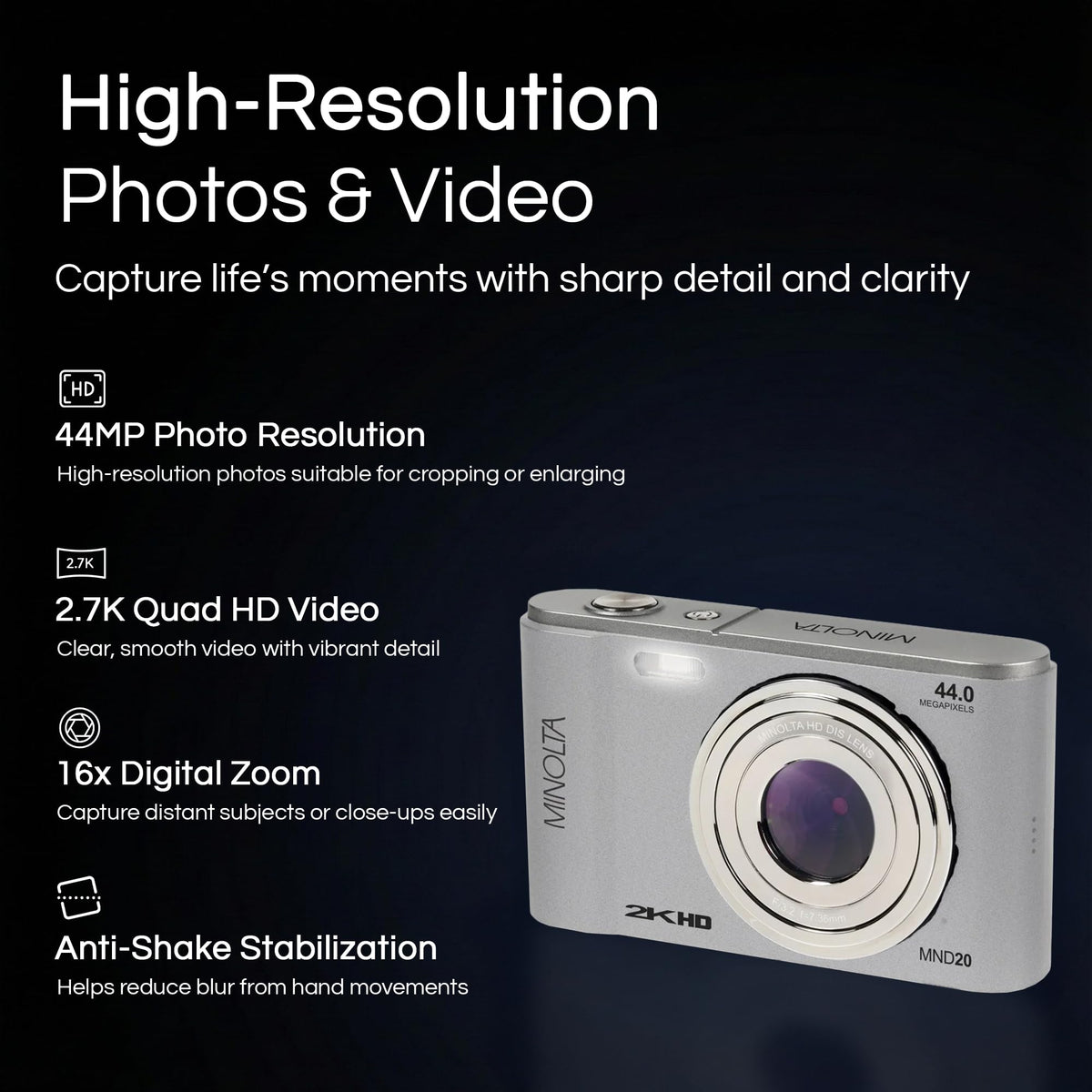 Minolta MND20 16x zoom enables close-ups and distant framing