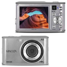 Minolta MND23 front view, compact travel camera for everyday capture.