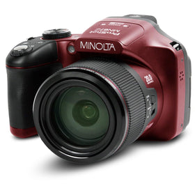 Minolta Pro Shot 20MP front view highlights compact build ideal for travel photography.