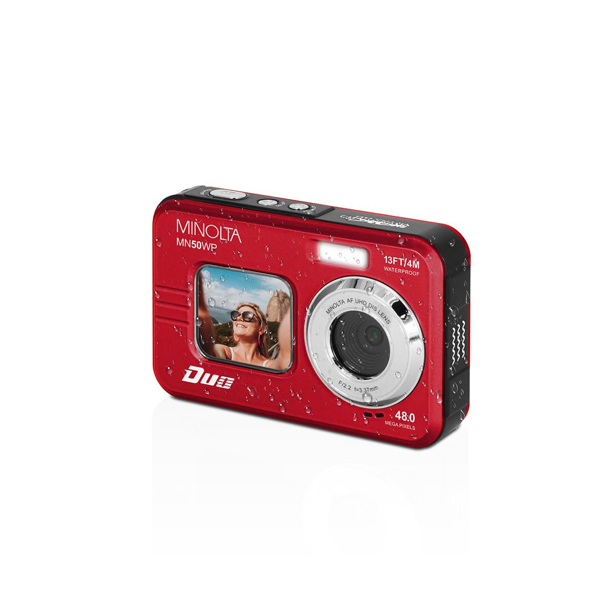 Minolta underwater camera 48MP captures crisp underwater stills with vivid colors.