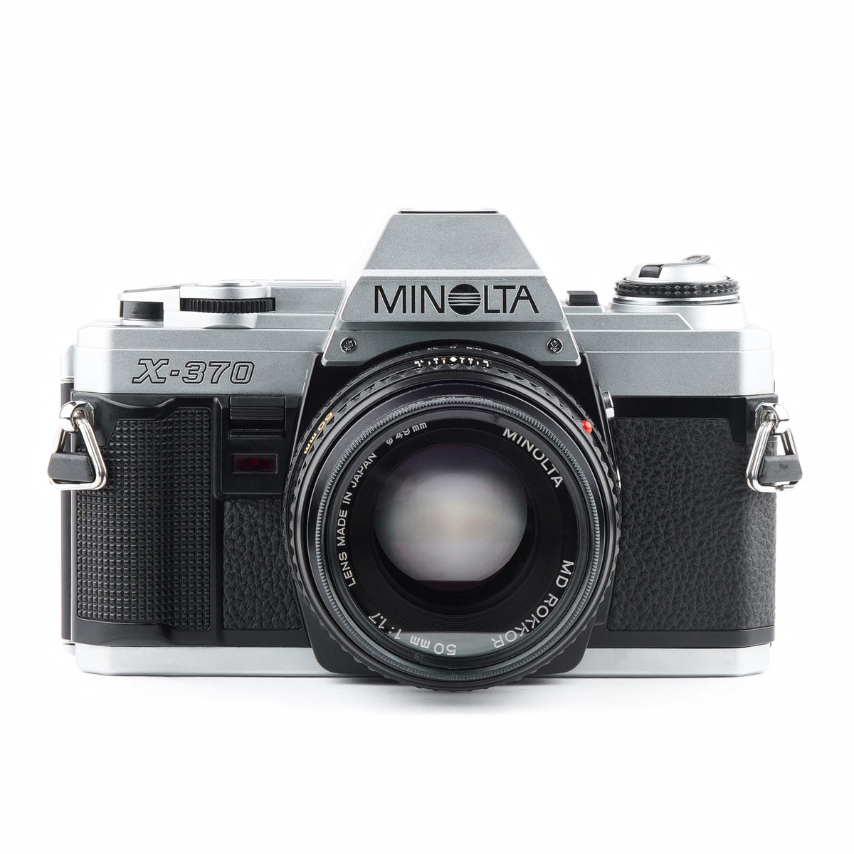 Minolta X-370 front view shows a compact body ideal for street photography.