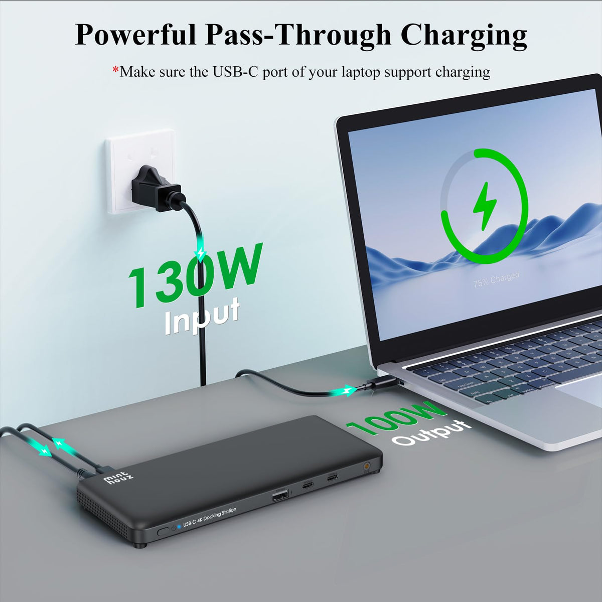 Minthouz 100W PD USB-C power delivery powers a laptop efficiently