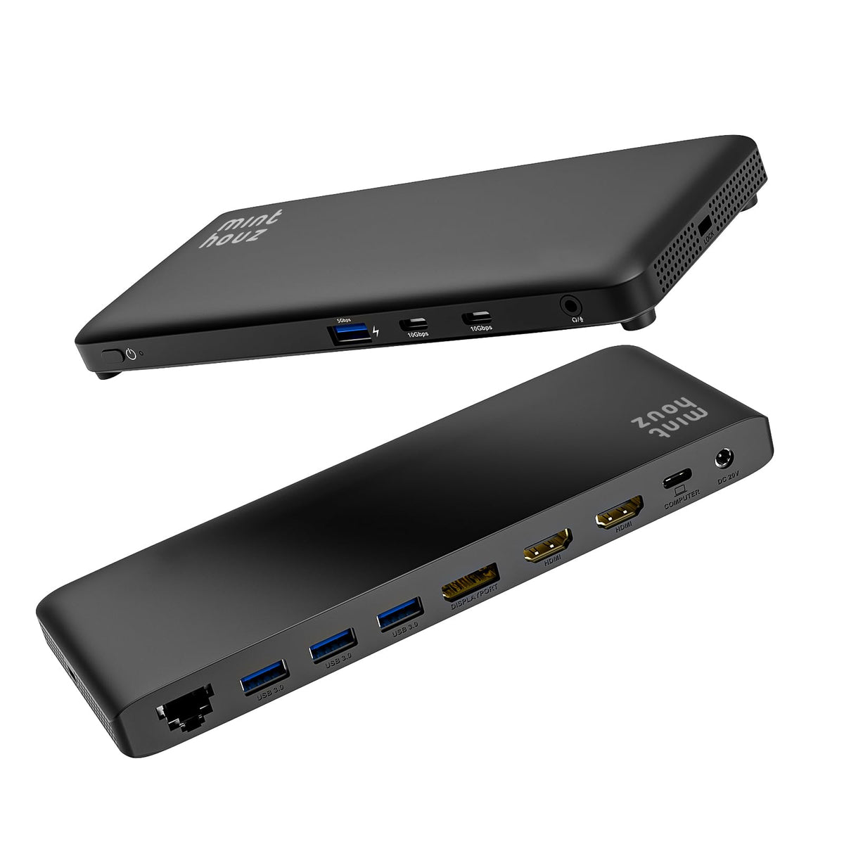 Minthouz 12-in-1 docking station front view shows compact, portable design for a clean desk