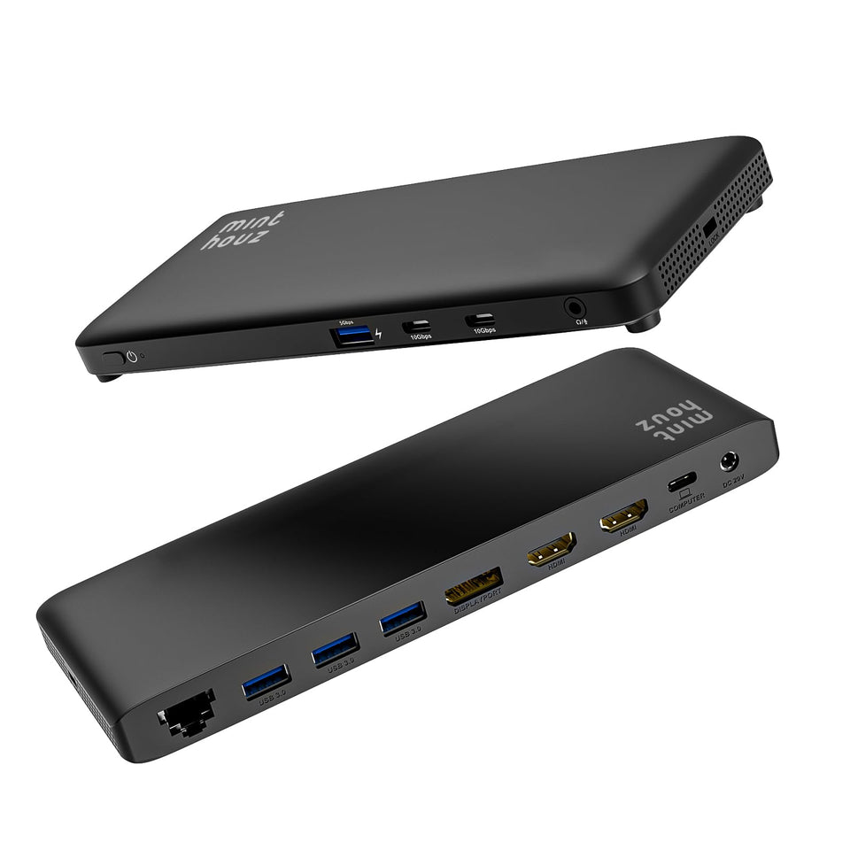 Minthouz 12-in-1 docking station front view shows compact, portable design for a clean desk