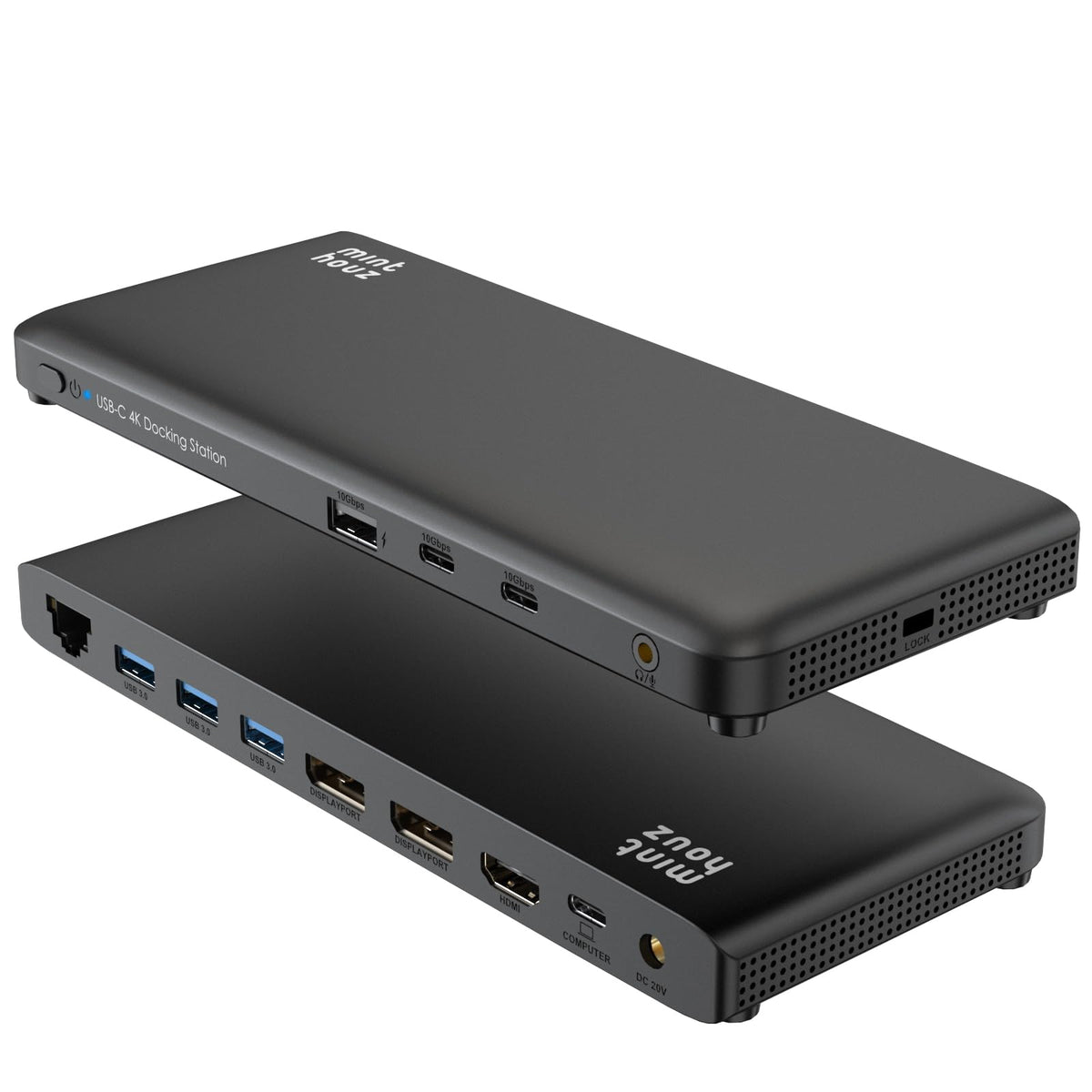 Minthouz 12-in-1 docking station shows multiple ports for a clean desk setup