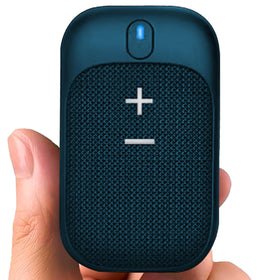 MINUS EQUALS PLUS golf speaker clipped to a bag for on-course music