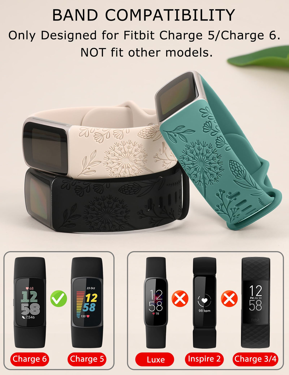 Minyee Charge 6/5 compatible band in vibrant colors for versatile outfits.