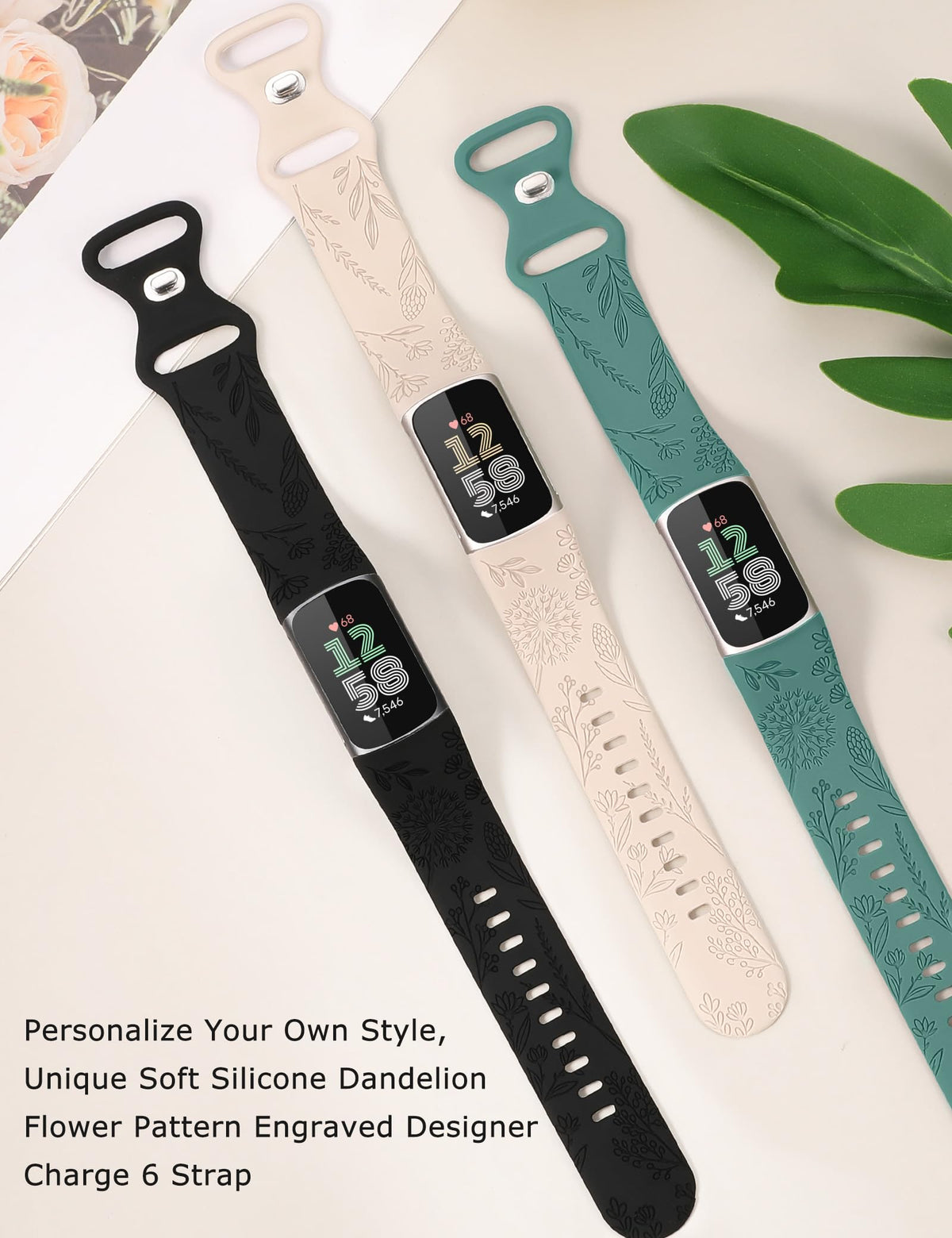 Minyee silicone watch band with dandelion motif provides soft comfort during workouts.
