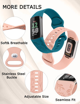 Minyee pink floral Charge 6 strap with safety connectors for secure all-day wear