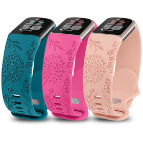 Minyee floral engraved Charge 6 band in pink with dandelions for everyday style