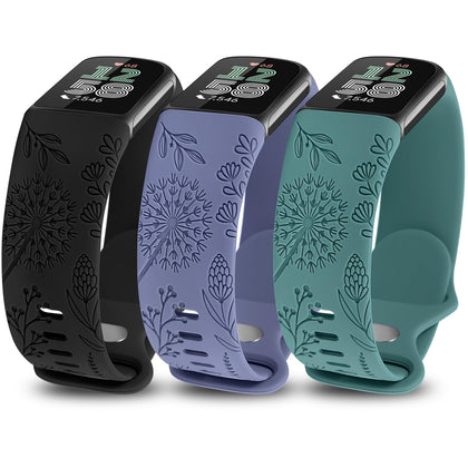 Minyee floral engraved band for Charge 6 with wildflower pattern—stylish and durable.