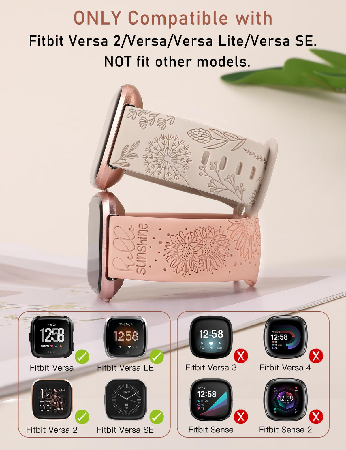 Minyee floral engraved Versa 2 band with dandelion design for a cheerful look