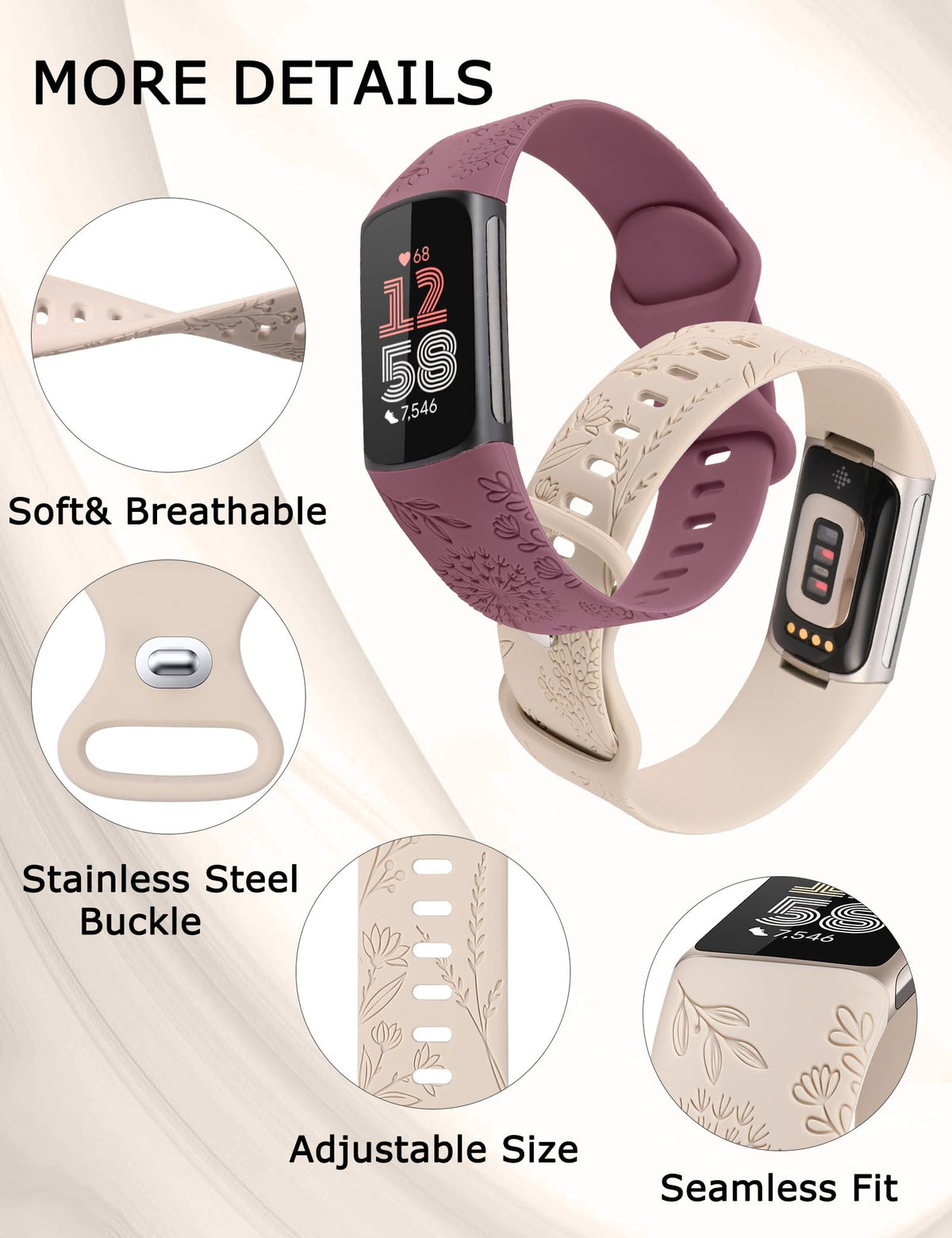 Minyee Charge 5 band with wildflower pattern for versatile daily use