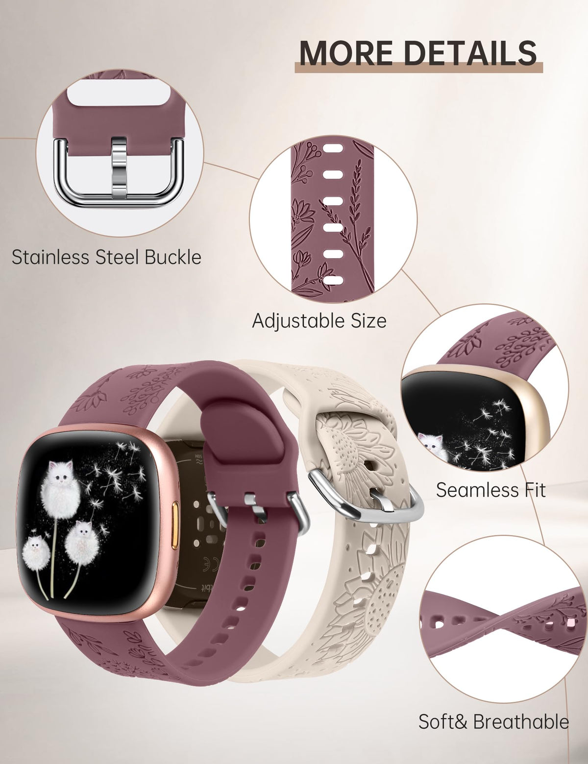 Minyee soft silicone Versa band close-up showing flexible, lightweight comfort