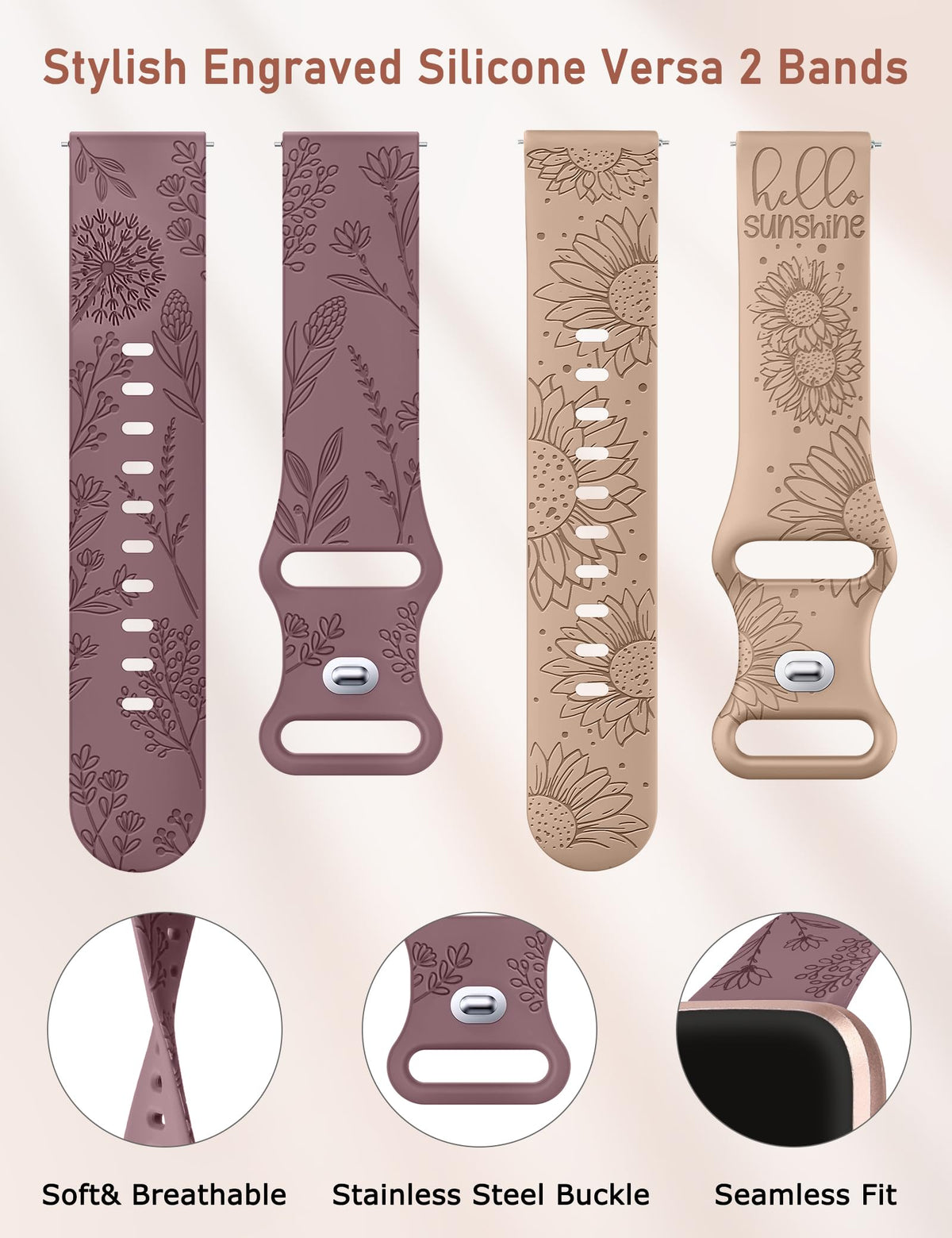 Minyee soft silicone Versa 2 band close-up highlighting comfortable skin-friendly texture.