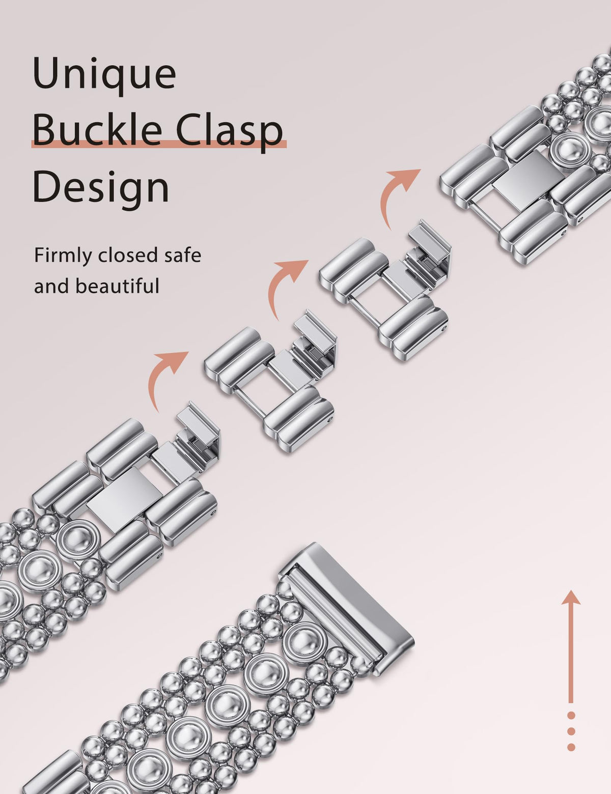 Minyee Versa 3 silver studded-link band with fold-over style for secure fit