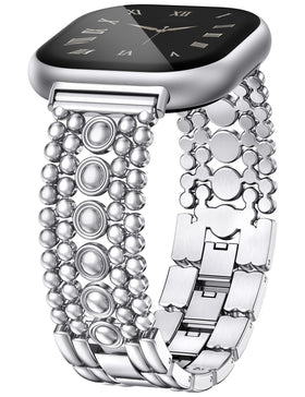 Minyee Versa 4 silver studded-link band for a sleek dressy look and all-day wear