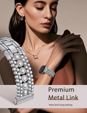 Minyee women's silver metal band with center studs adds refined polish