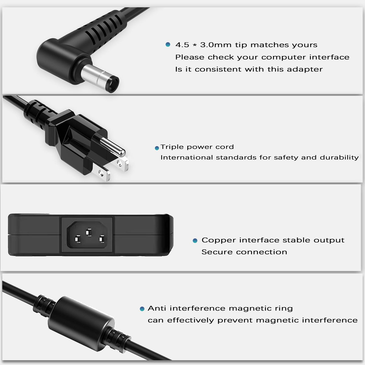 MINZCUZ compact power adapter with 4.5x3.0mm connector secure fit.