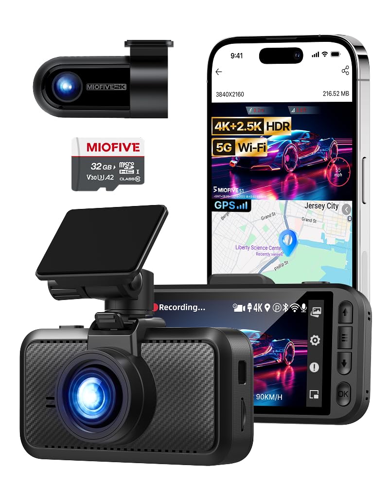 Miofive dashcam front 4K view captures ultra-crisp daytime footage for plates and lanes