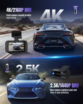 Miofive dashcam rear 2.5K with 115° angle captures clear rear coverage and license plates
