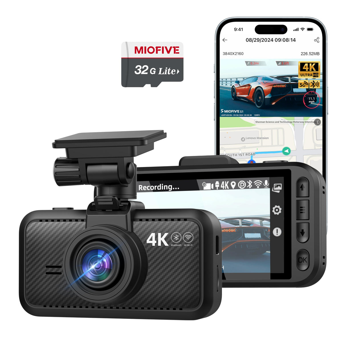 Miofive S1 front dash cam in 4K captures crisp road footage day and night