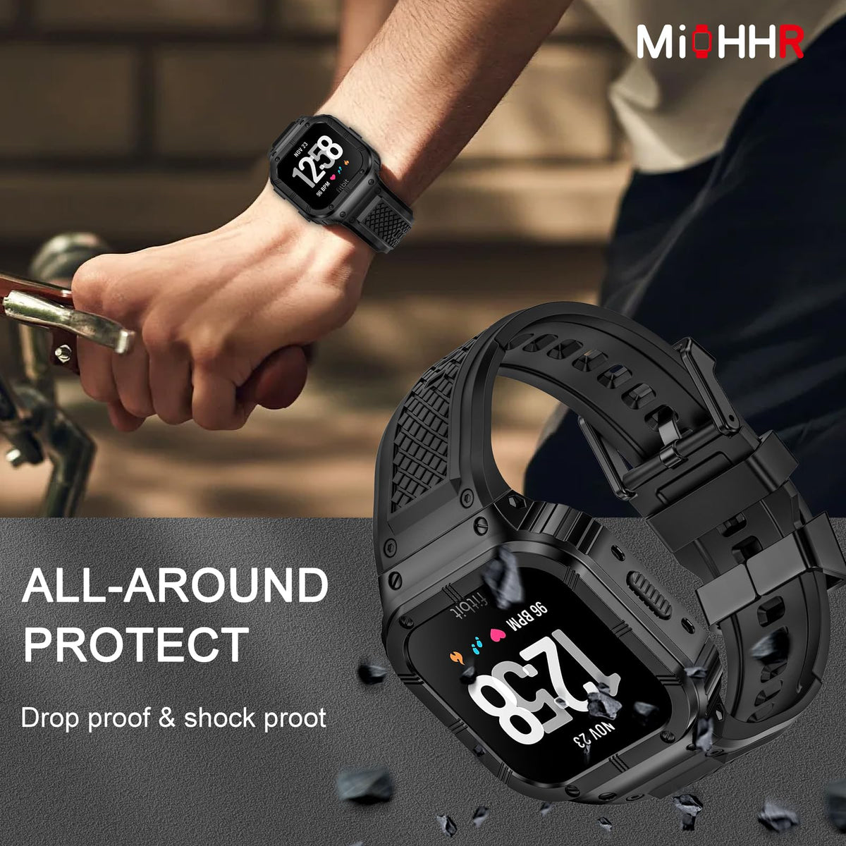 MioHHR soft silicone wristband for comfortable all day wear