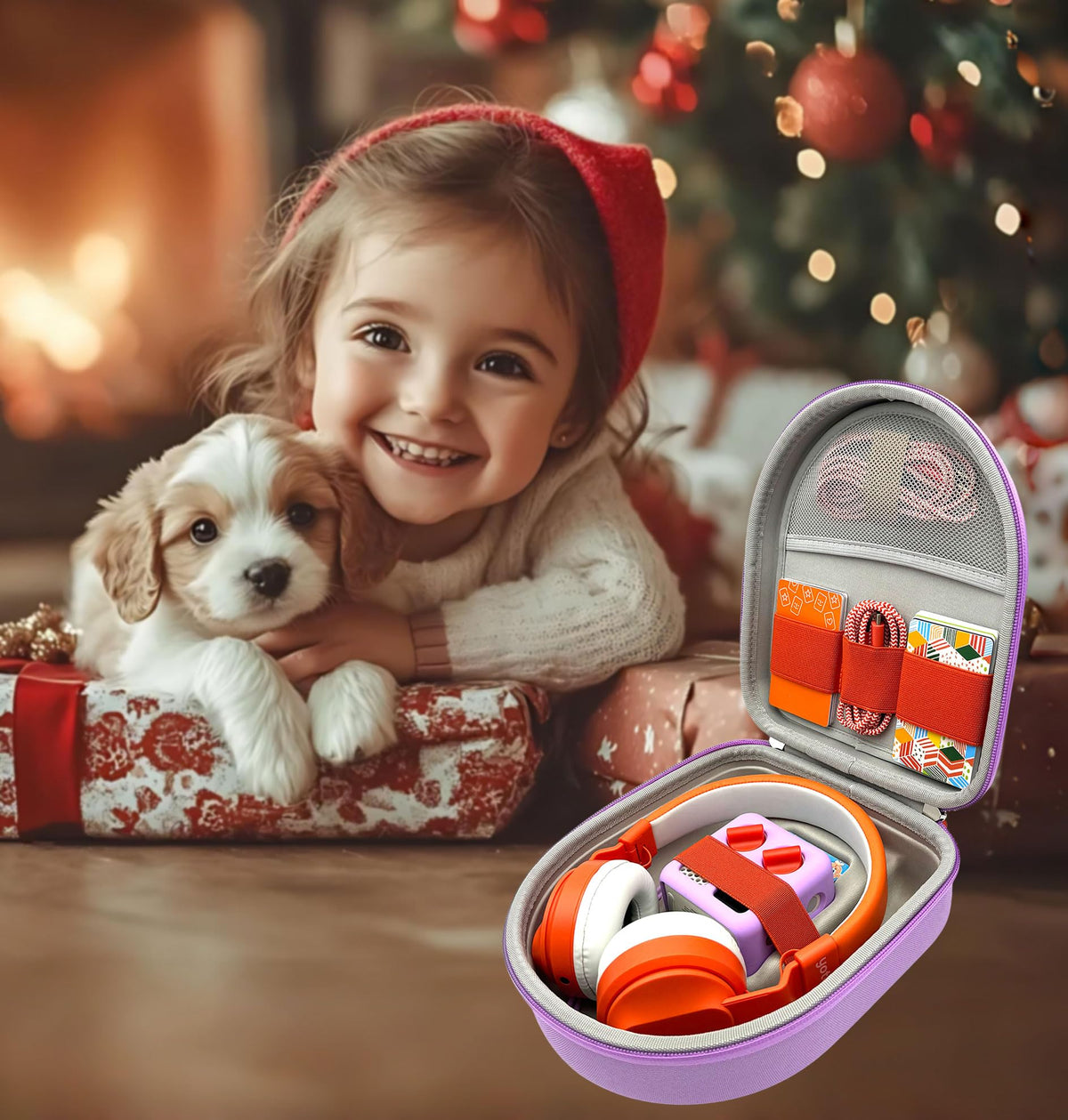 Miojoy case packed with headphones and cards for organized travel readiness