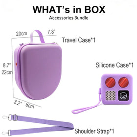 Miojoy open case holding Yoto Mini, cards, headphones, and tidy storage benefit