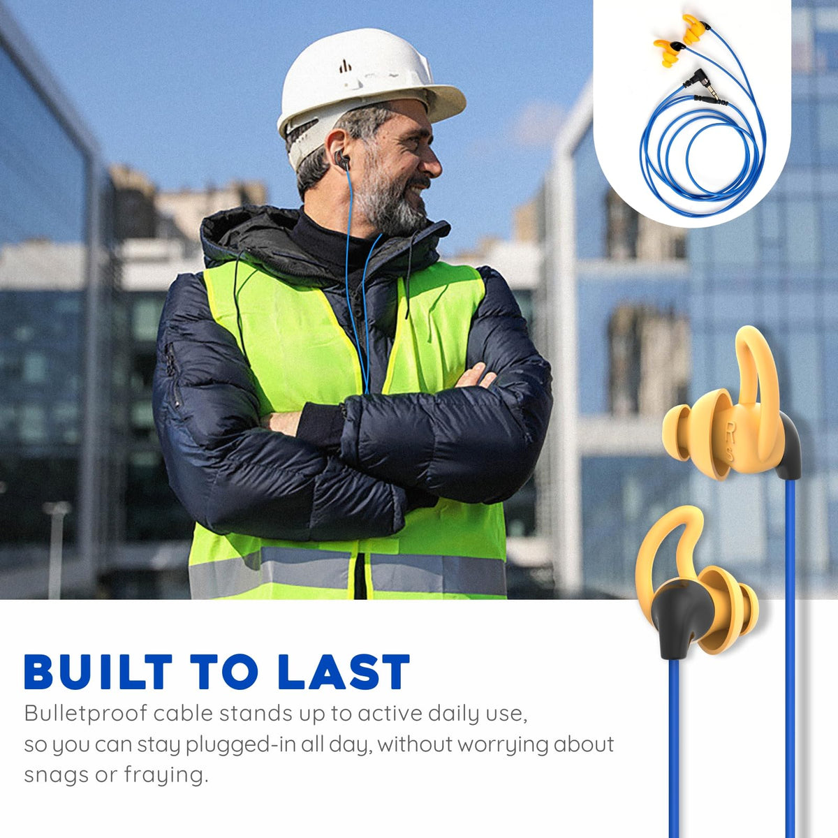 MIPEACE ear plug headphones 125 cm cable for unrestricted movement.